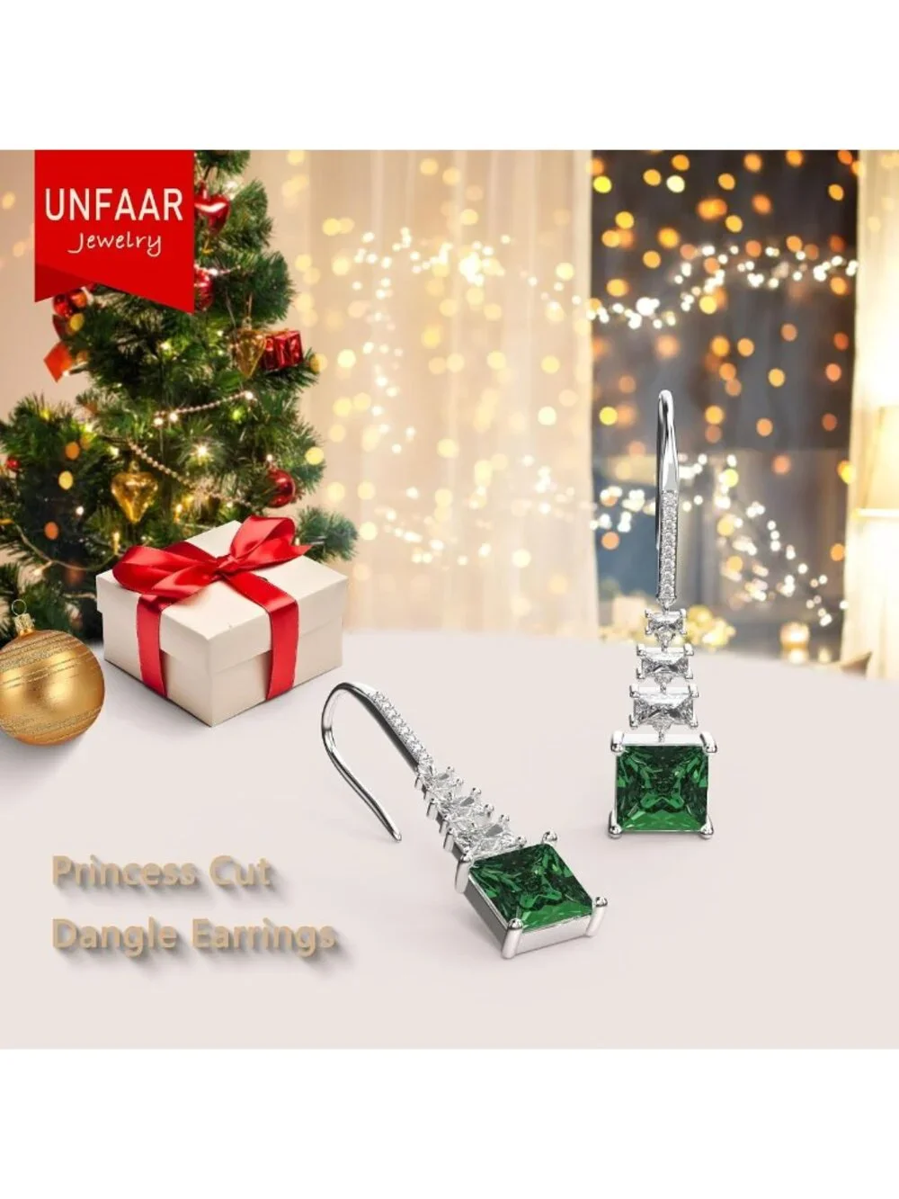 Elegant Princess Cut Cubic Zirconia Dangle Drop Earrings for Women, Sparkling